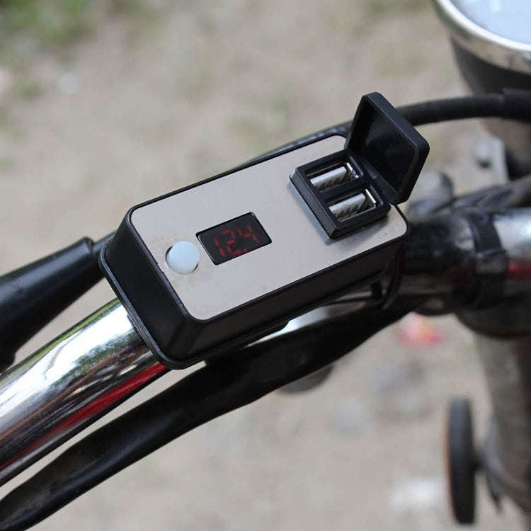 Digital Display Dual USB Universal Waterproof Motorcycle Mobile Phone Charger(2.4A 12-24V)