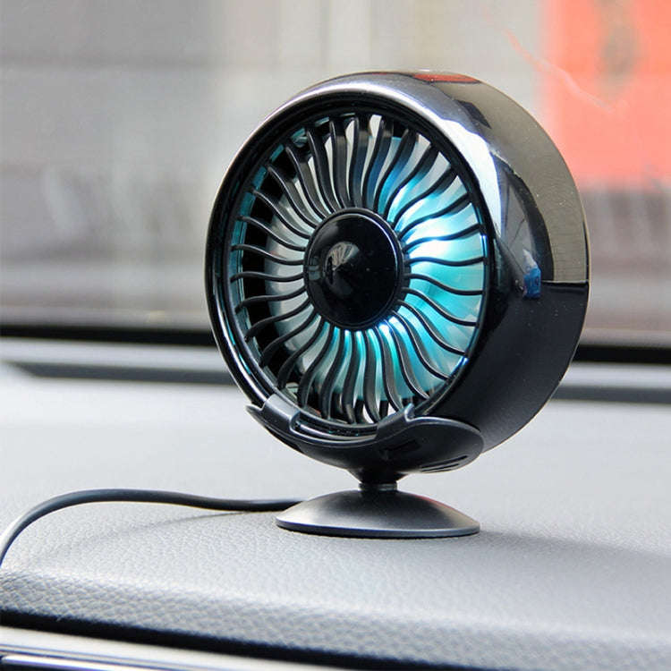F102 Vehicle Dashboard Multi-function USB Colorful Lights Fan(Black)