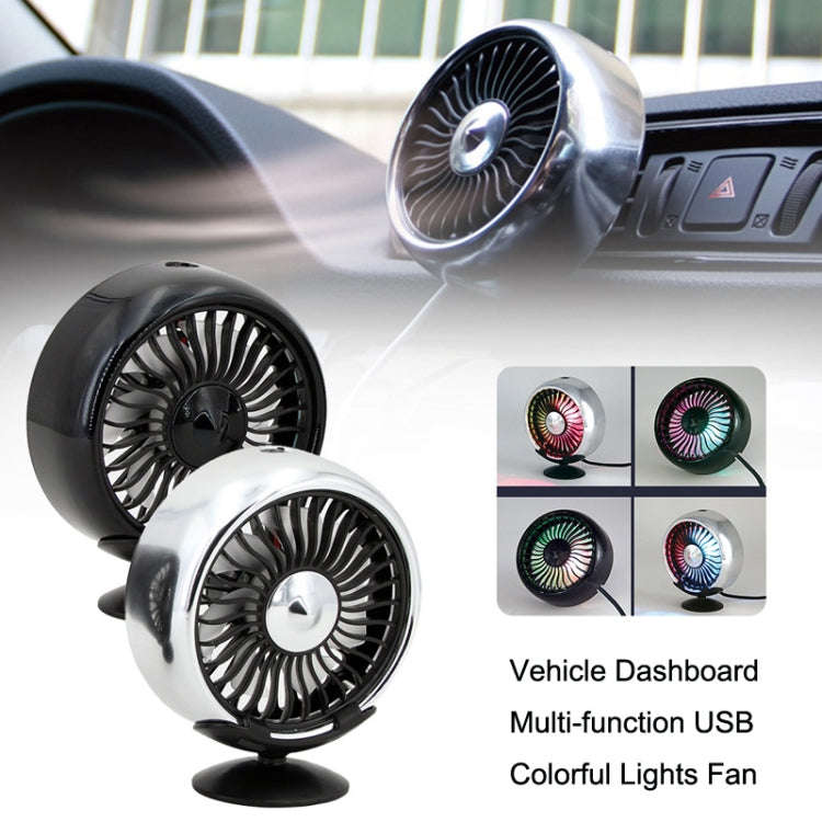 F102 Vehicle Dashboard Multi-function USB Colorful Lights Fan(Black)