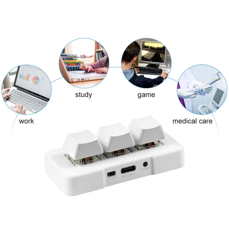 MK321 3 Keys Custom Keys Game Office PS Clip Macro Programming Keypad, Cable Length: 1.5m(White)
