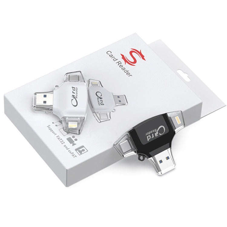 USB 2.0+8Pin +Type-C+Micro USB  4 In 1 Card Reader Supports Reading SD&TF Car(White)