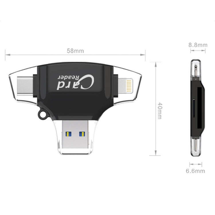 USB 2.0+8Pin +Type-C+Micro USB  4 In 1 Card Reader Supports Reading SD&TF Car(White)