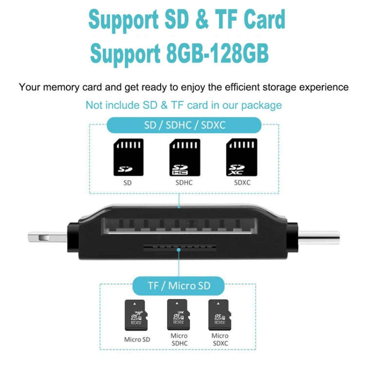 USB 2.0+8Pin +Type-C+Micro USB  4 In 1 Card Reader Supports Reading SD&TF Car(White)