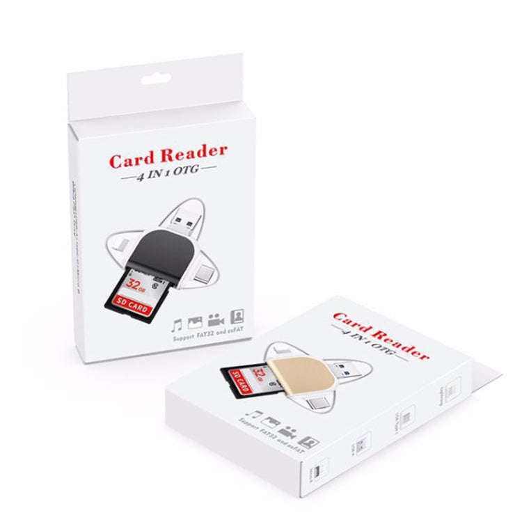 R015 USB2.0 & Micro USB+8Pin+Type-C 4 In 1 Card Reader Supports SD/TF Card(Rose Gold)