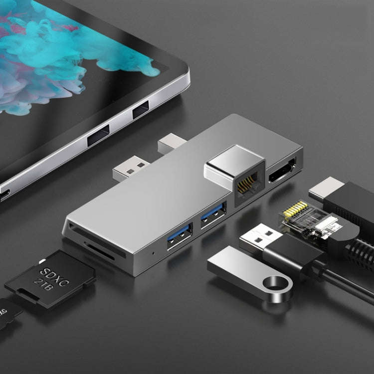 W05 8 In 1 USB3.1 Gne1 Ethernet RJ45 Converter For Surface Pro4/5/6(Silver)