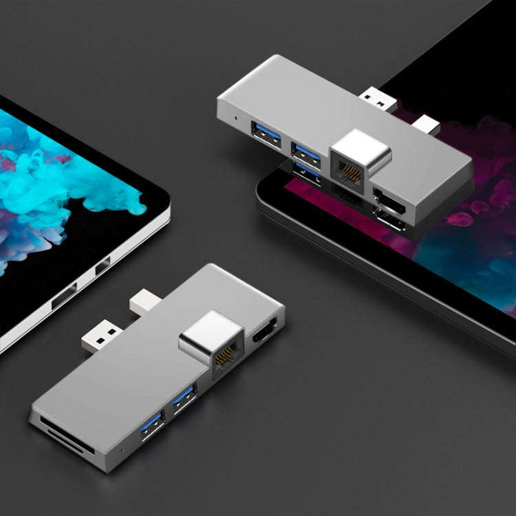 W05 8 In 1 USB3.1 Gne1 Ethernet RJ45 Converter For Surface Pro4/5/6(Silver)