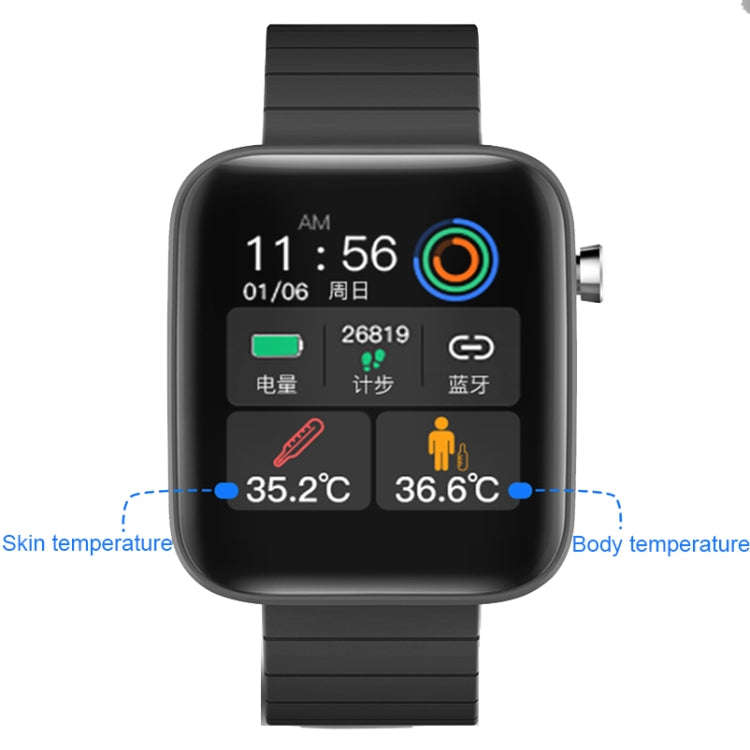T68 1.54 Inch Body Temperature Monitoring Smart Watch with Flashlight Function(Black)