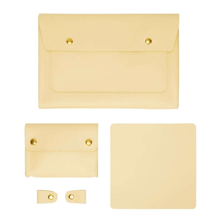 S178 3 In 1 Leather Waterproof Laptop Liner Bag, Size: 14 inches(Light Yellow)