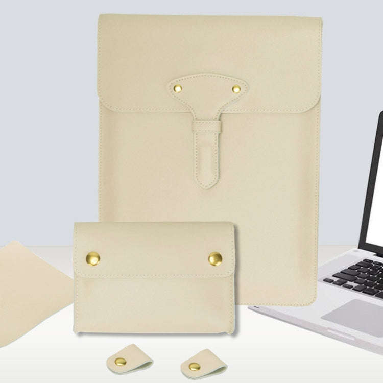 S177 3 In 1 Leather Waterproof Laptop Liner Bags, Size: 14 inches(Apricot)