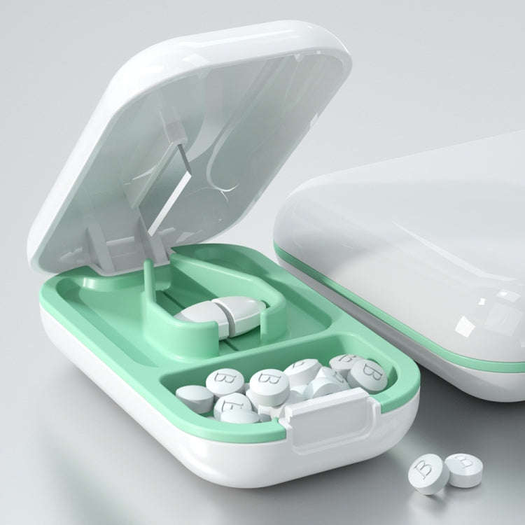 TP-009 Mini Pill Cutting Box Storage Box Dispenser(Green Pine White)