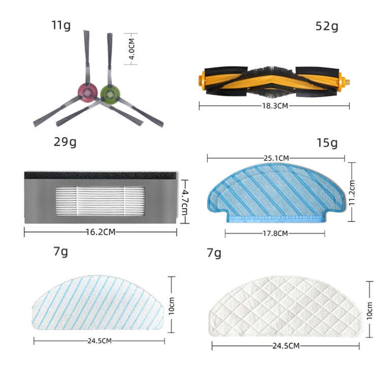 Roller Brush + Filter + Side Brush + Rag Set For Ecovacs OZMO T8/T9/N8Pro(Set)