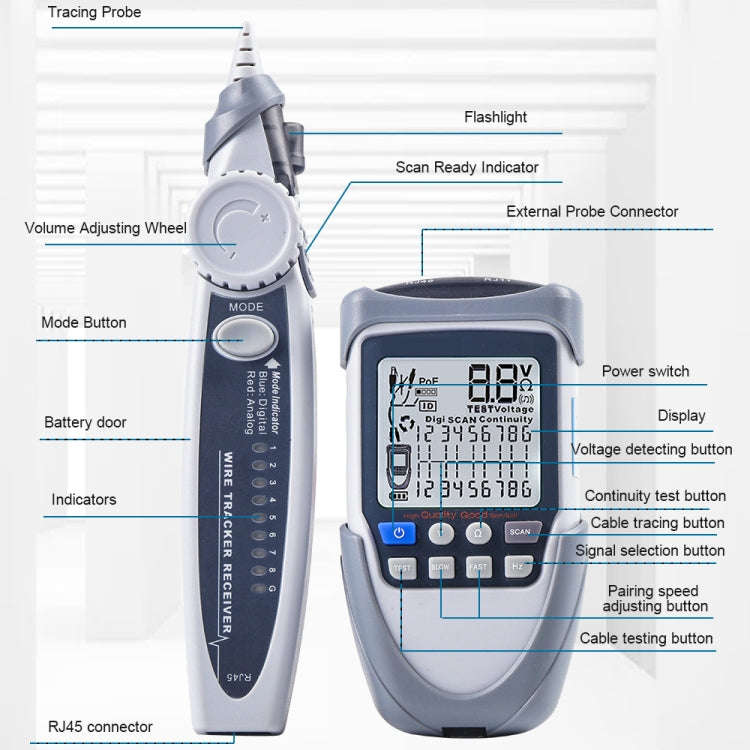 ET612 Network Cable Tester Wire Tracker Battery Voltage POE Test Multi-function Cable Tester