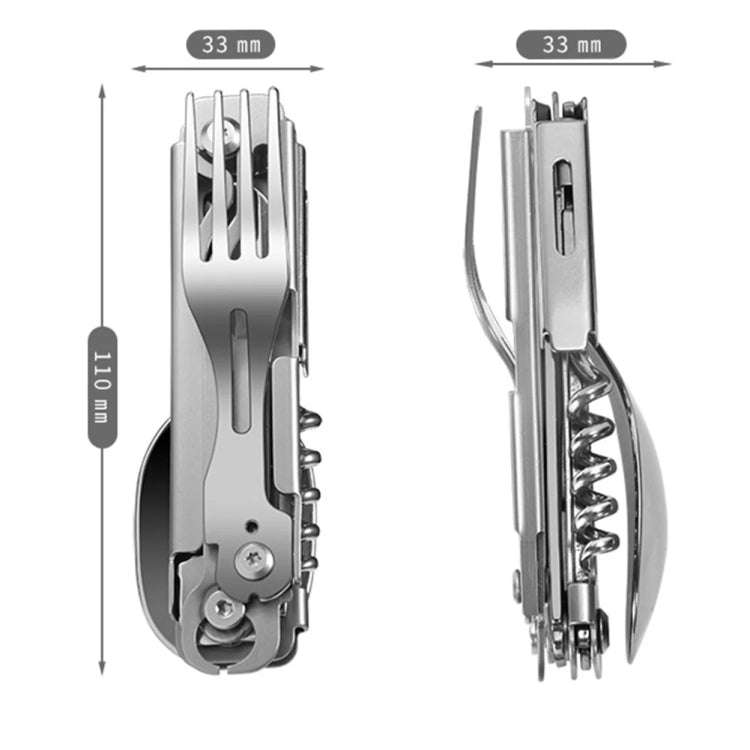 6-in-1 Folding Tableware (Fork/Knife/Spoon/Bottle Opener) for Camping and Survival(Silver)