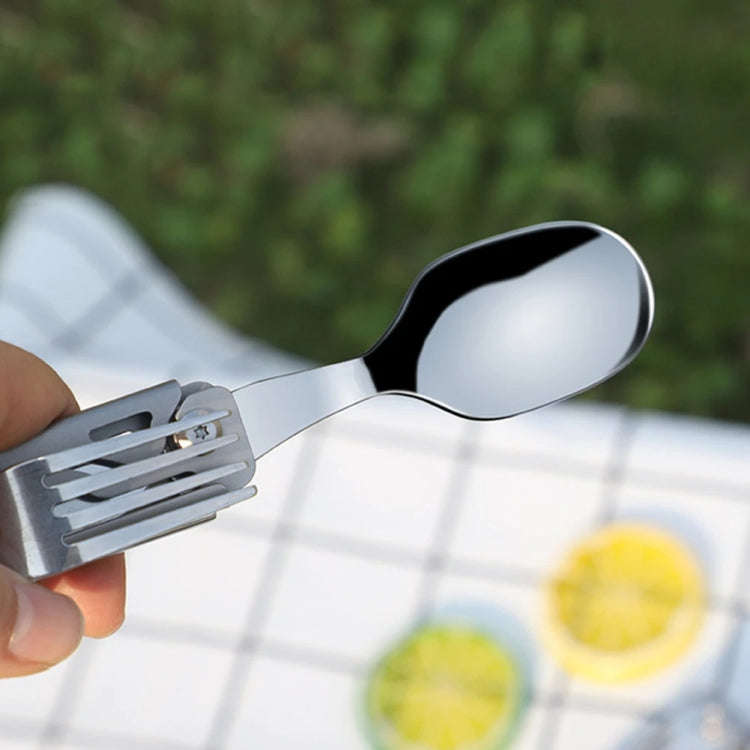 6-in-1 Folding Tableware (Fork/Knife/Spoon/Bottle Opener) for Camping and Survival(Silver)