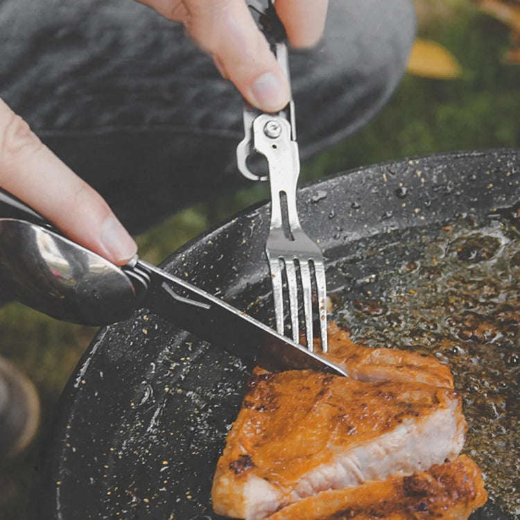6-in-1 Folding Tableware (Fork/Knife/Spoon/Bottle Opener) for Camping and Survival(Silver)
