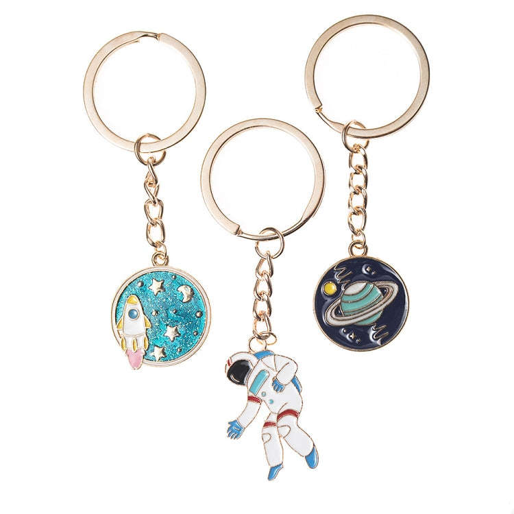 5 PCS Drip Oil Round Keychain Key Ring Bag Pendant(Cosmic Planet)