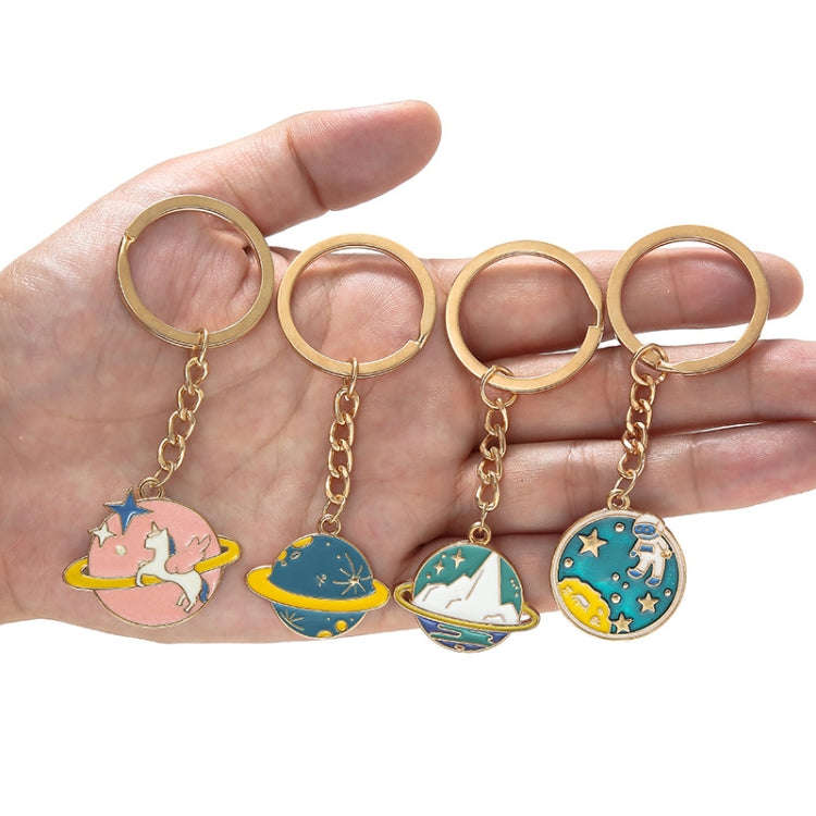 5 PCS Drip Oil Round Keychain Key Ring Bag Pendant(Cosmic Planet)