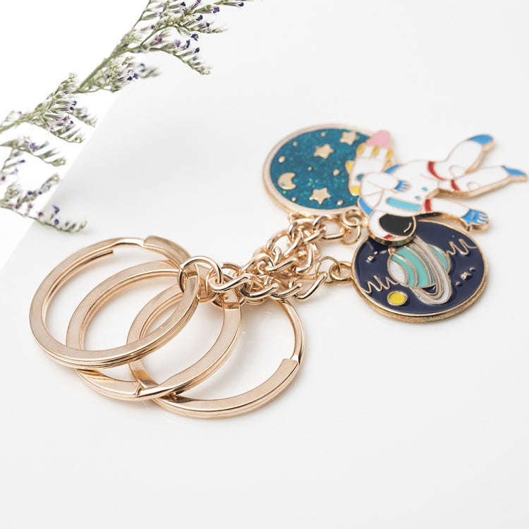 5 PCS Drip Oil Round Keychain Key Ring Bag Pendant(Cosmic Planet)