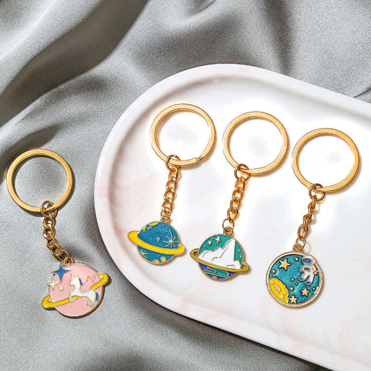 5 PCS Drip Oil Round Keychain Key Ring Bag Pendant(Cosmic Planet)
