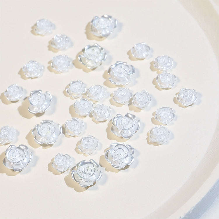 SP0473 30Pcs/Pack 3D Camellia Nail Art Decorative Rhinestones(Silver White)