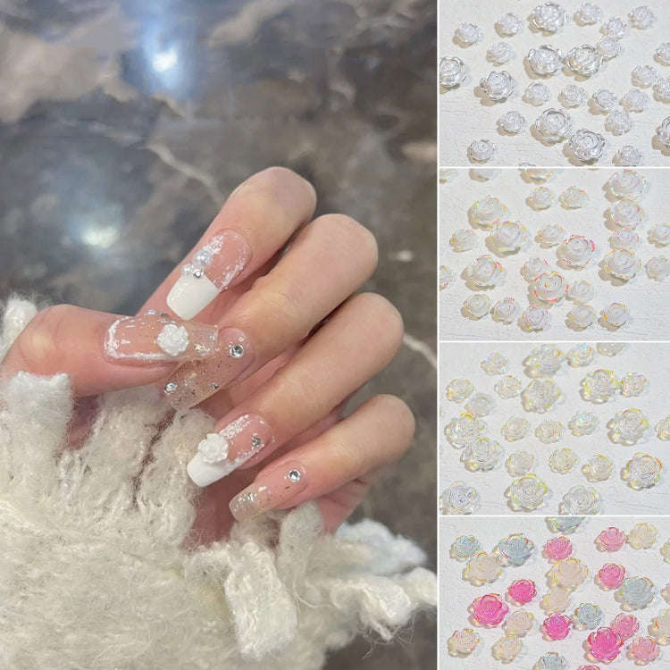 SP0473 30Pcs/Pack 3D Camellia Nail Art Decorative Rhinestones(Transparent)