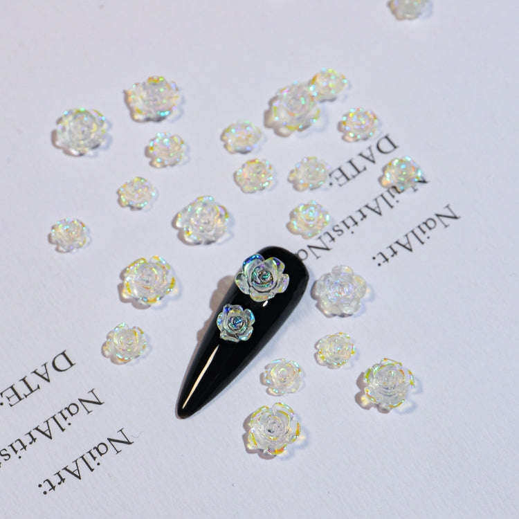 SP0473 30Pcs/Pack 3D Camellia Nail Art Decorative Rhinestones(Light Change)