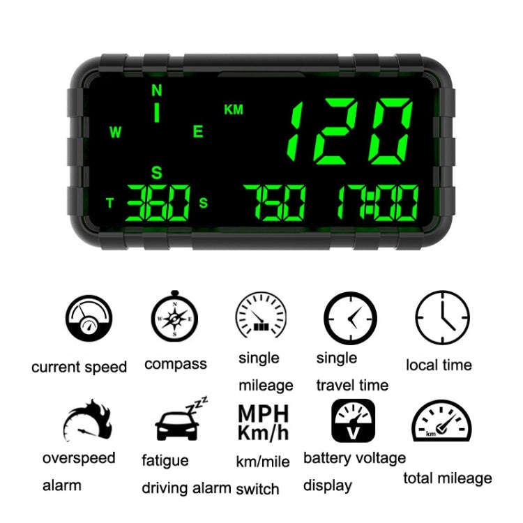 C3012 GPS Head-up Display Speed Mileage Compass Car General (Black)