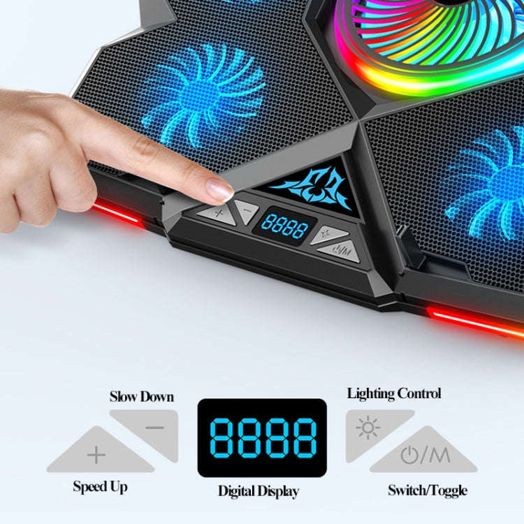 CoolCold  Five Fans 2 USB Ports Laptop Cooler Gaming Notebook Cool Stand,Version: Touch Symphony ...