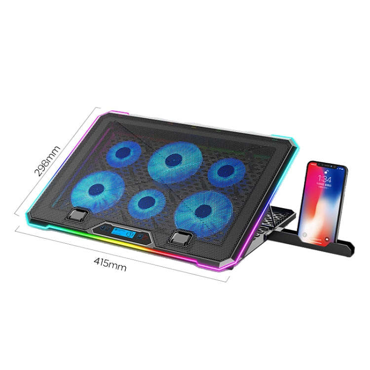 ICE COOREL K15 6-Fans Adjustable LCD Screen Laptop Stand Radiator With RGB Atmosphere Light(Black)