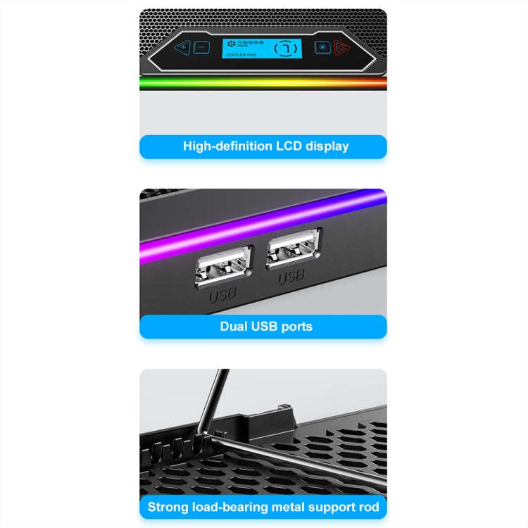 ICE COOREL K15 6-Fans Adjustable LCD Screen Laptop Stand Radiator With RGB Atmosphere Light(Black)