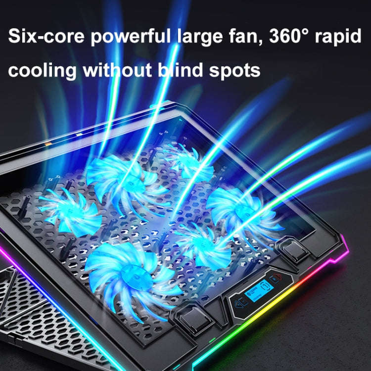 ICE COOREL K15 6-Fans Adjustable LCD Screen Laptop Stand Radiator With RGB Atmosphere Light(Black)