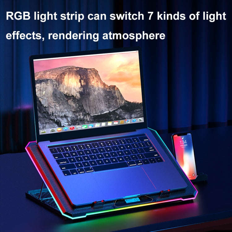 ICE COOREL K15 6-Fans Adjustable LCD Screen Laptop Stand Radiator With RGB Atmosphere Light(Black)