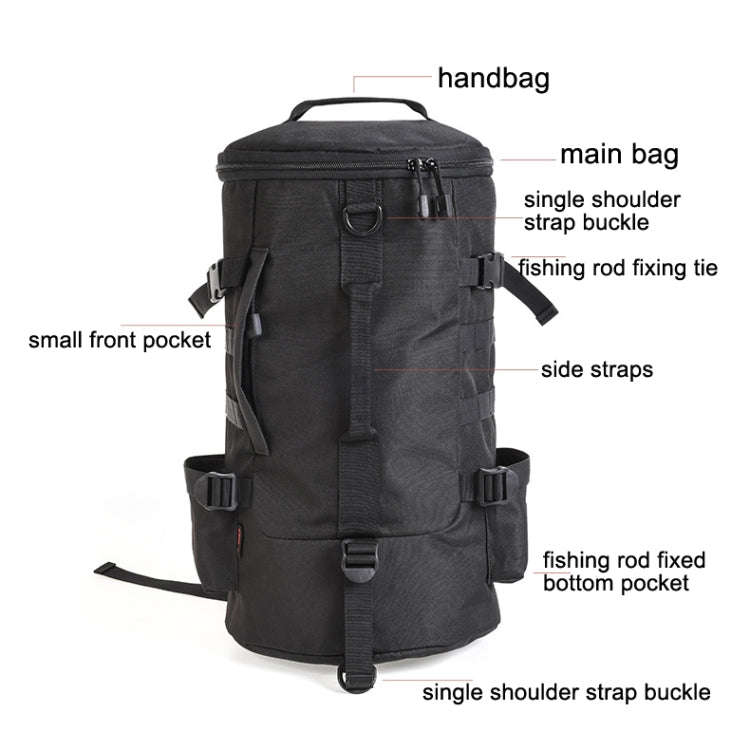 LEO 28085 Cylina Shape Fishing Gear Backpack Fishing Rod Outdoor Shoulder Bag(28085-B Black)