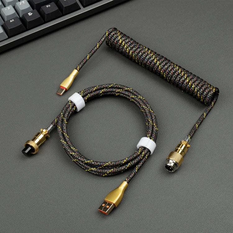 Mechanical Keyboard Spring Cable Gold-plated Aerial Plug(Black)