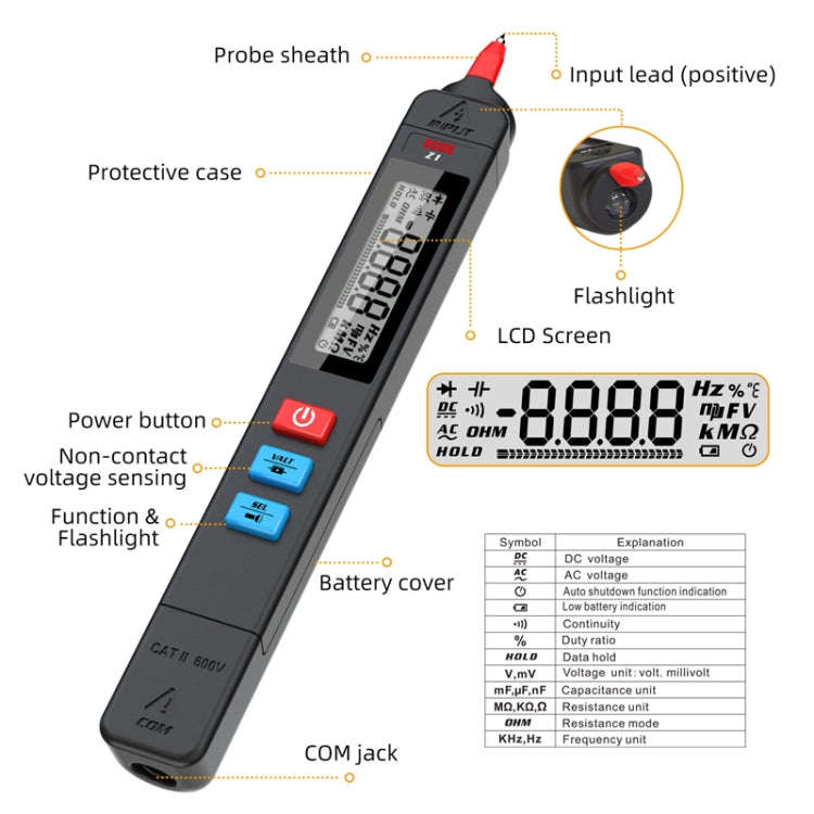 BSIDE Z1 Smart Pen Multimeter Electric Pen Voltage Detector Without Battery (Black)