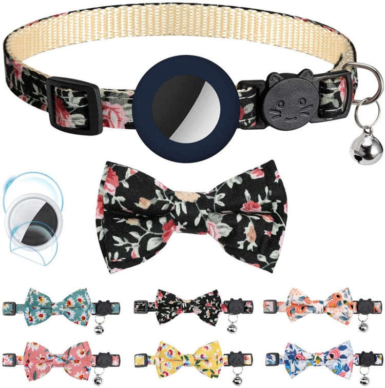 Anti-Lost Printed Bow Pet Collar with Bell for AirTag(Pink)
