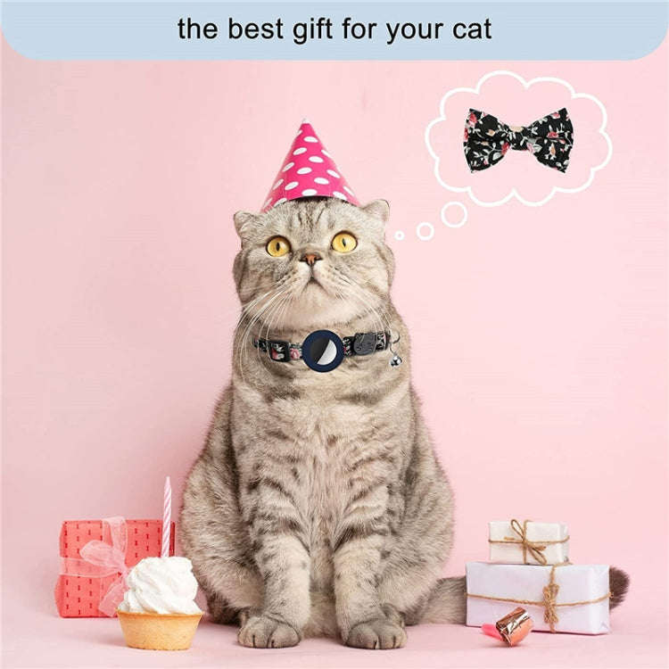 Anti-Lost Printed Bow Pet Collar with Bell for AirTag(Blue)