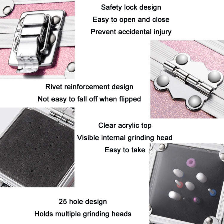 Nail Polishing Head 25 Holes Display Stand Dustproof Storage Box(Pink)