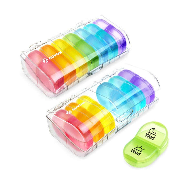 Week 14 Grids Rainbow Portable Plastic Compartment Medicine Box(As Show)