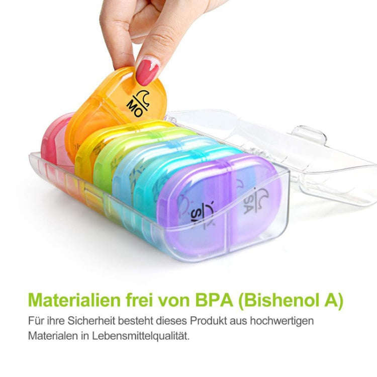 Week 14 Grids Rainbow Portable Plastic Compartment Medicine Box(As Show)