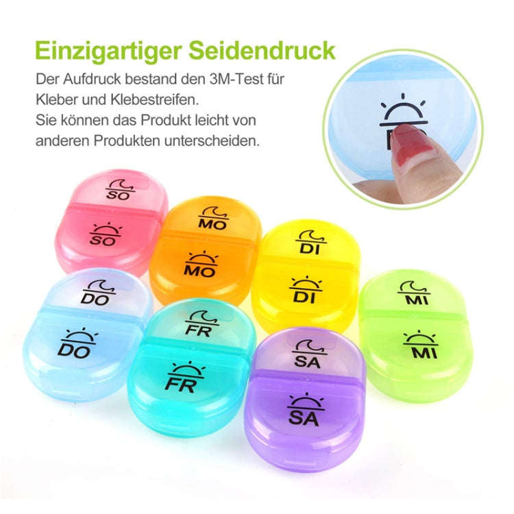 Week 14 Grids Rainbow Portable Plastic Compartment Medicine Box(As Show)