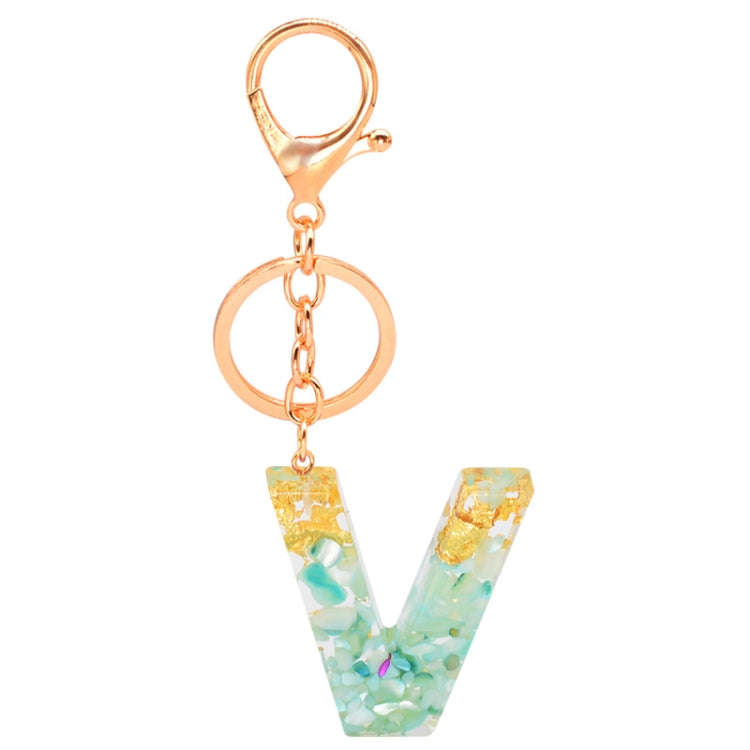 2 PCS Gold Foil Epoxy English Letter Keychain Bag Pendant(V)