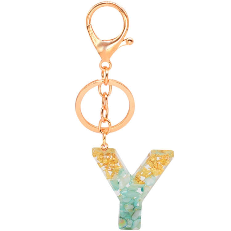 2 PCS Gold Foil Epoxy English Letter Keychain Bag Pendant(Y)