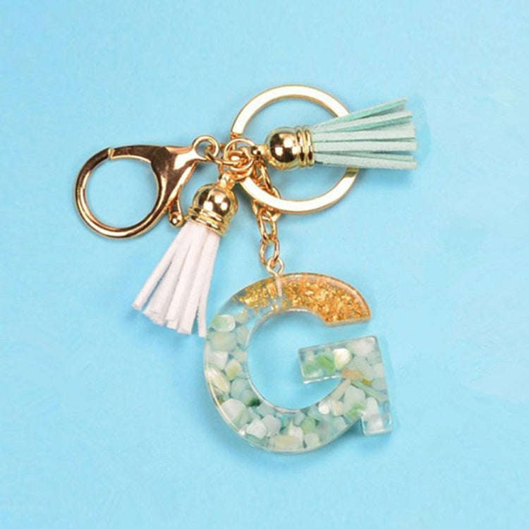 2 PCS Gold Foil English Letter Tassel Keychain Bag Decoration Pendant(G)