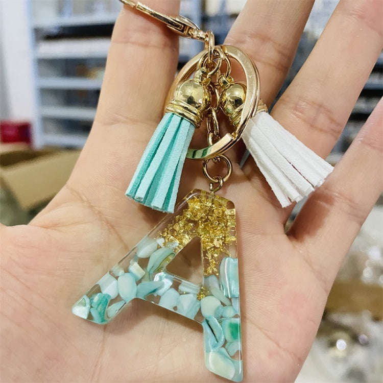 2 PCS Gold Foil English Letter Tassel Keychain Bag Decoration Pendant(W)