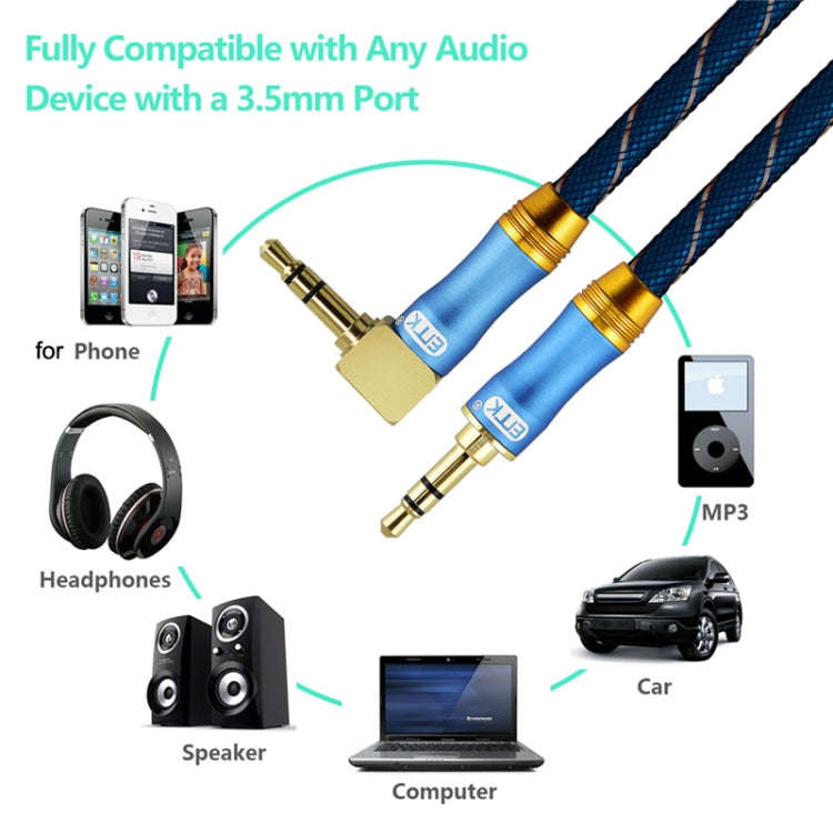 EMK 90-Degree Car 3.5mm Audio Cable Extension Cable, Cable Length: 2M(Blue)