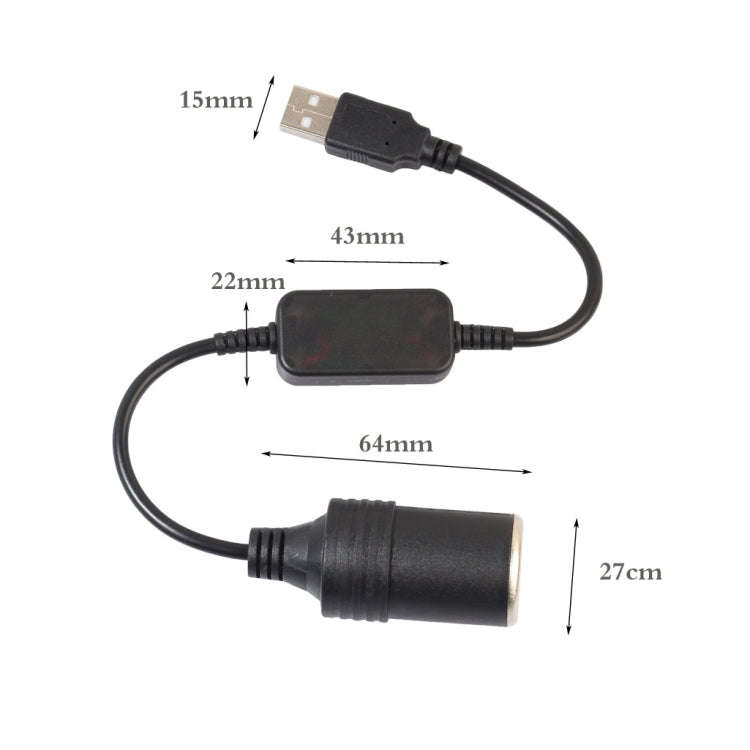 2 PCS Car USB to Cigarette Lighter Socket 5V to 12V Boost Power Adapter Cable, Model: 60cm
