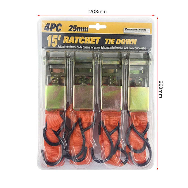4PCS 15 Inch Tensioner Ratchet Strap Car Ratchet Thread Tensioner(Orange)