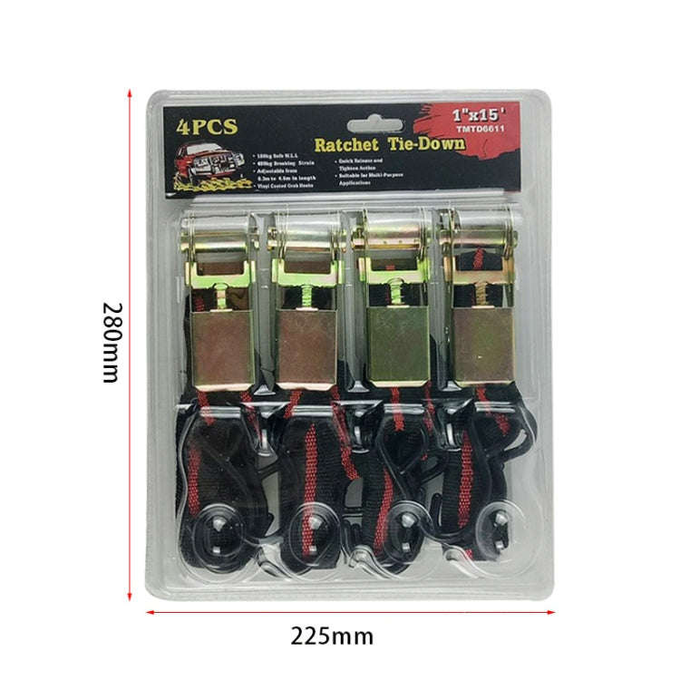 4PCS 15 Inch Tensioner Ratchet Strap Car Ratchet Thread Tensioner(Black)