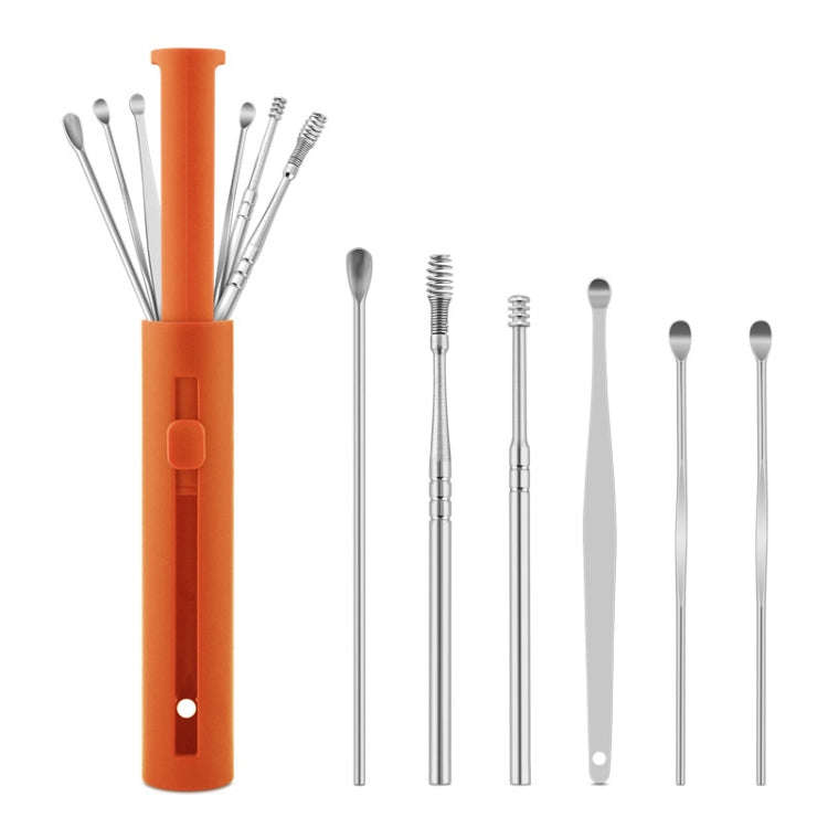 2 Packs Push-Pull Cylinder Storage Ear Scoop Set, Specification: 6 PCS/Set Orange